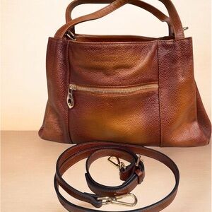 HESHE Large Leather Women Tote Top Handle Crossbody Shoulder Caramel Brown Bag